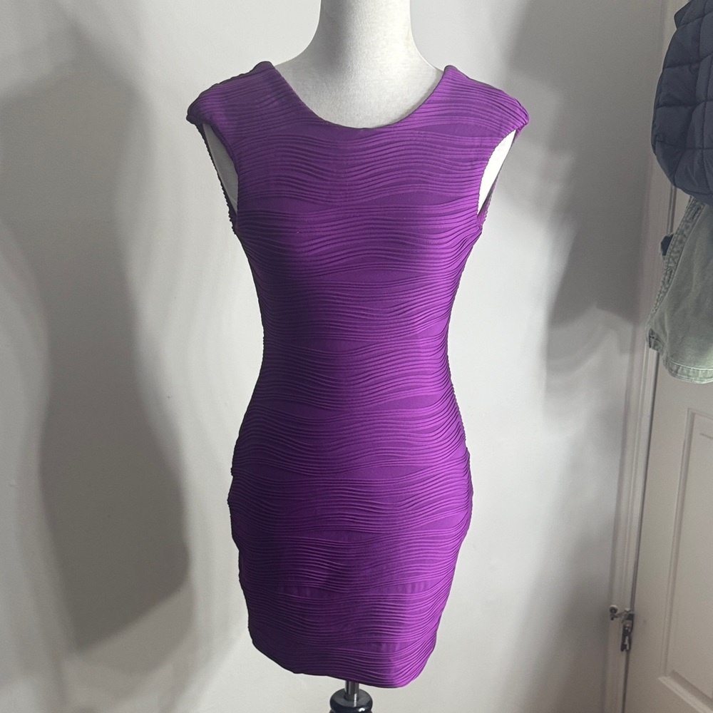 bec + bridge Purple Textured Cap-Sleeve Bodycon Mini Dress sz 8